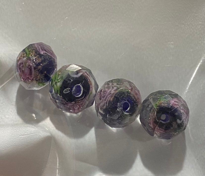 Beads Murano Lampwork 10mm Rondelle Facet Black Flower v.1 Every Sewer Needs Australia