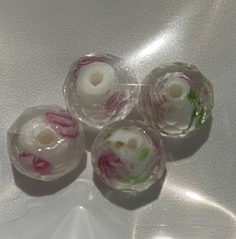 Beads Murano Lampwork 10mm Rondelle Facet White Flower v.1 Every Sewer Needs Australia